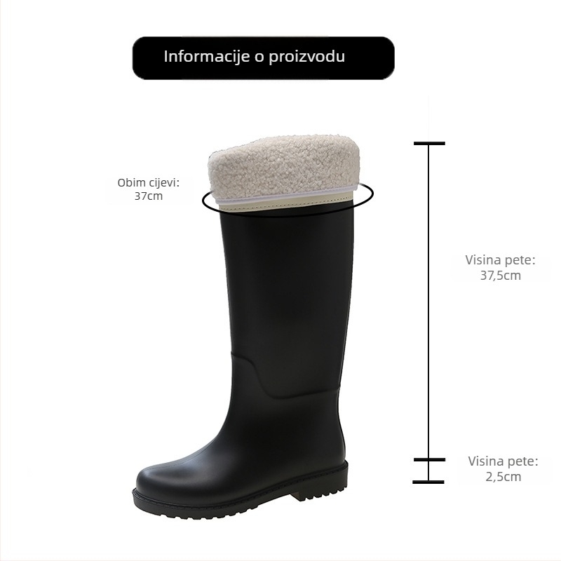 Ženske kišne čizme s visokim ševom – PVC gornji dio, vodootporne, protuklizne, niski pet 1–3 cm