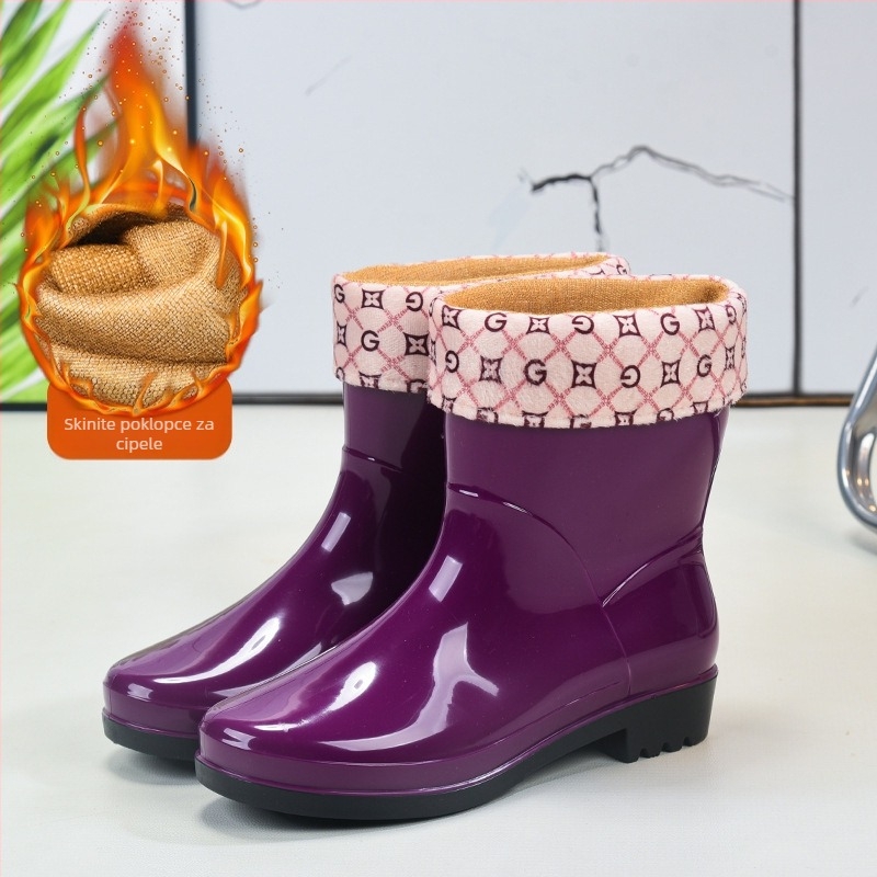 Ženske kišne čizme do sredine potkoljenice, PVC gornji dio, niski pet 1–3 cm, vodootporne, protuklizne, otporne na kiseline i baze