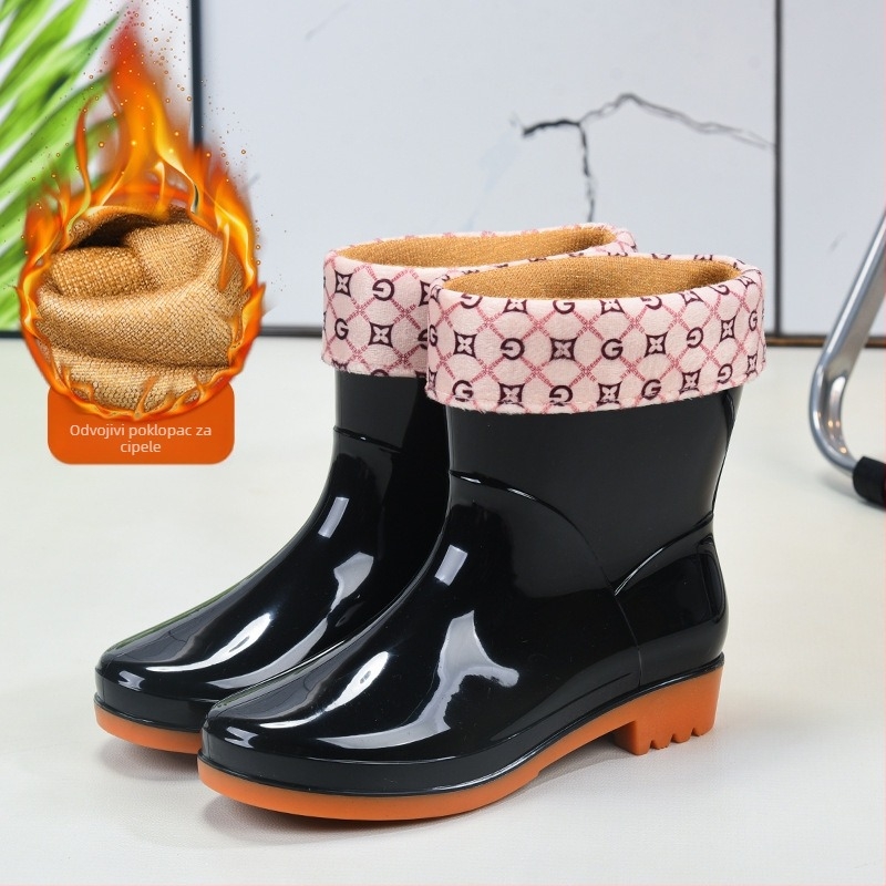 Ženske kišne čizme do sredine potkoljenice, PVC gornji dio, niski pet 1–3 cm, vodootporne, protuklizne, otporne na kiseline i baze