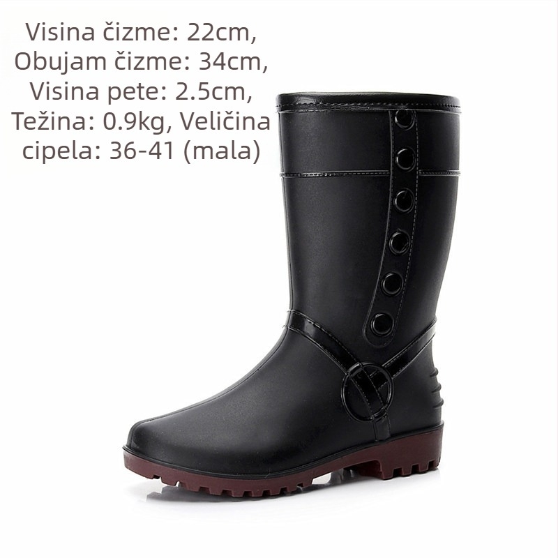Ženske kišne čizme do srednjeg lista, PVC gornji dio, debeli potplat, ravna peta, zima