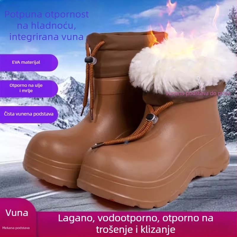 Ženske kišne čizme EVA, srednja visina cijevi, niski pet 1–3 cm, debeli đon, zatvaranje Kick