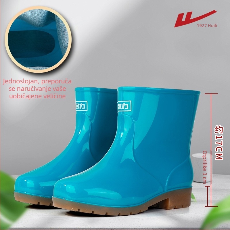 Ženske kišne čizme: vodootporne, protuklizne, PVC gornji dio, niski pet 1–3 cm