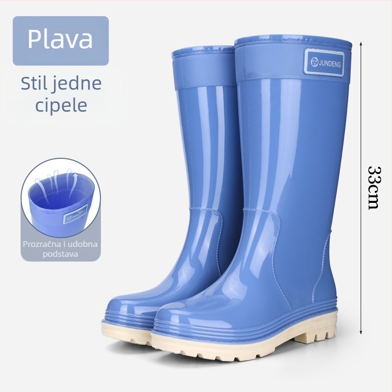 Ženske čizme za kišu, visok gornji dio, PVC gornja strana, niski potplat 1–3 cm, jednobojne, za sve sezone