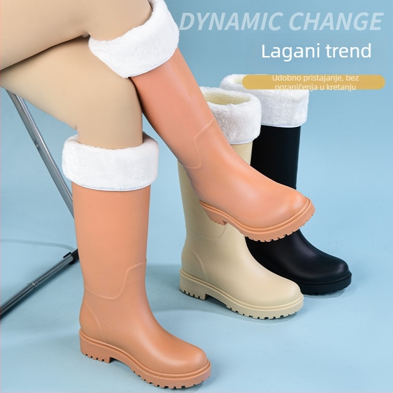 Ženske visoke PVC čizme za kišu, s visokim vratom, četiri sezone, svakodnevni casual stil, niski pet 1-3 cm, oblikovane jednim dijelom