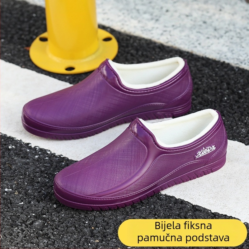 Ženske kišne čizme, vodootporne, PVC gornji dio, niski kroj cijevi, plosati potplat, protuklizna podloga (vodootporne, PVC gornji dio, niski kroj cijevi, plosati potplat, protuklizna podloga)