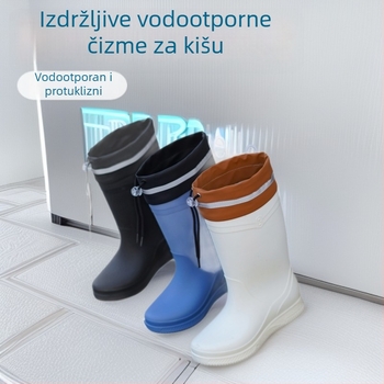 Ženske kišne čizme, vodootporne i protuklizne, do sredine potkoljenice, gornji dio od PVC-a, slip-on zatvaranje