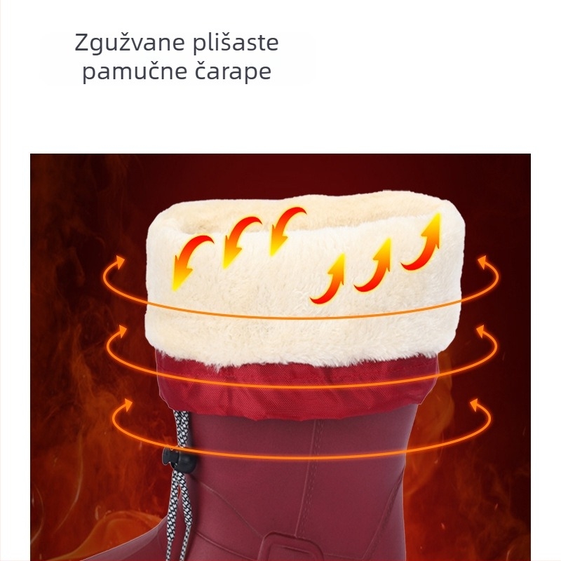 Ženske EVA čizme za kišu do koljena, s velur unutarnjom podstavom, vodootporne i protuklizne