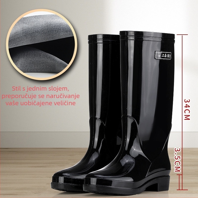 Ženske visoke kišne čizme od PVC-a, vodootporne i protuklizne, niski pet 1–3 cm, za četiri sezone