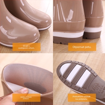 Ženske PVC čizme za kišu, korejskog stila, srednje visine, prugasti uzorak, vodootporne i protuklizne, niski potpetica 1–3 cm