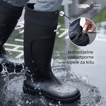 Ženske kišne čizme s PVC gornjim dijelom, visokim šorom, niski pet 1–3 cm, četiri sezone, zatvaranje manžetom