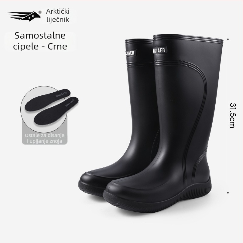 Ženske kišne čizme s PVC gornjim dijelom, visokim šorom, niski pet 1–3 cm, četiri sezone, zatvaranje manžetom