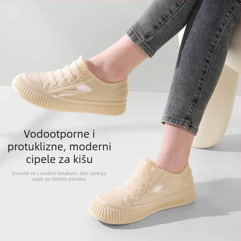 Ženske kišne čizme od PVC-a, niski izrez, debela potplata, ravni đon, jednostavan uzorak, za proljeće i jesen