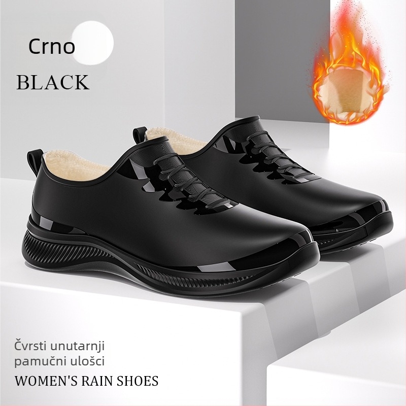 Žene cipele za kišu od PVC-a s fleece podstavom, vodootporne, protuklizne, otporne na habanje, niska peta 1–3 cm