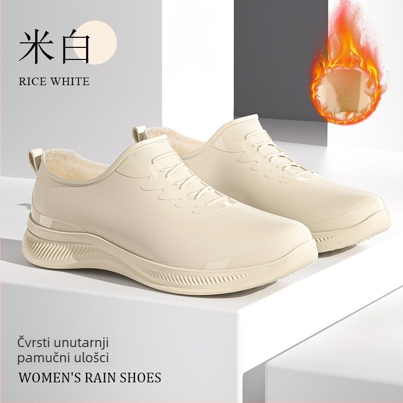 Žene cipele za kišu od PVC-a s fleece podstavom, vodootporne, protuklizne, otporne na habanje, niska peta 1–3 cm