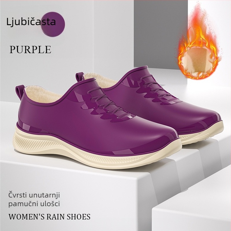 Žene cipele za kišu od PVC-a s fleece podstavom, vodootporne, protuklizne, otporne na habanje, niska peta 1–3 cm