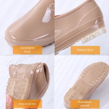 Ženske niske čizme za kišu s fleeceom, PVC gornji dio, slip-on, protuklizna potplata – proljeće i jesen