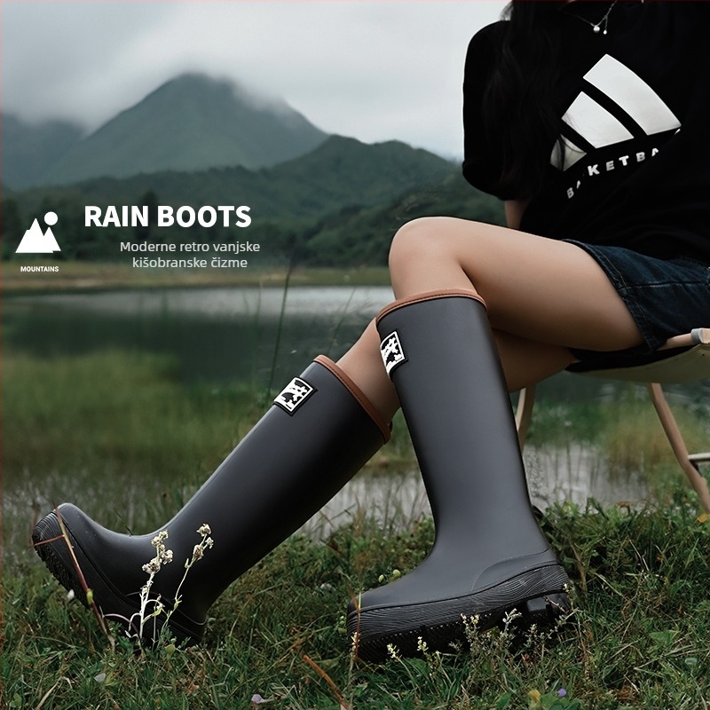 Ženske kišne čizme Zhe Star, PVC gornji dio, visok cilindar, niski pet 1-3 cm