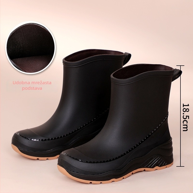 Ženske čizme za kišu, protuklizne, srednje visine, PVC gornji dio, vodootporne, niski pet 1–3 cm