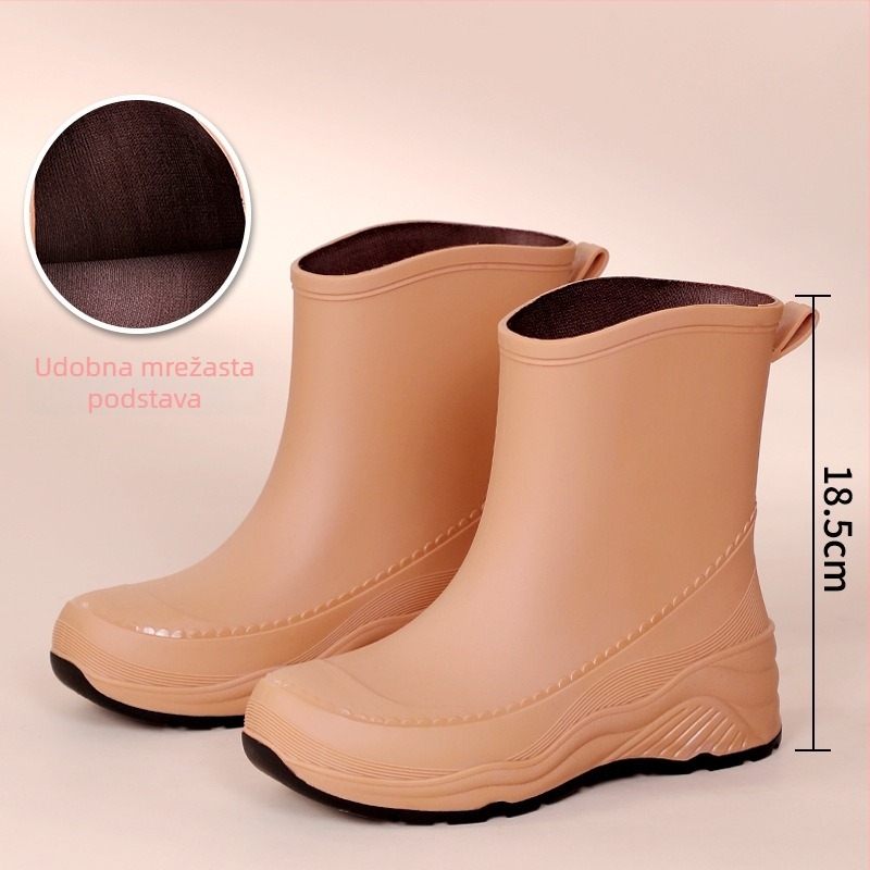 Ženske čizme za kišu, protuklizne, srednje visine, PVC gornji dio, vodootporne, niski pet 1–3 cm
