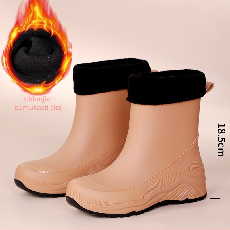 Ženske čizme za kišu, protuklizne, srednje visine, PVC gornji dio, vodootporne, niski pet 1–3 cm