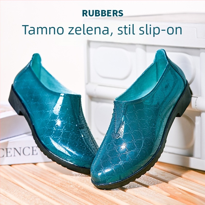 Ženske niske kišne čizme, slip-on, vodootporne, s pamukom u unutrašnjosti, crnom potplatom, za proljeće i jesen.