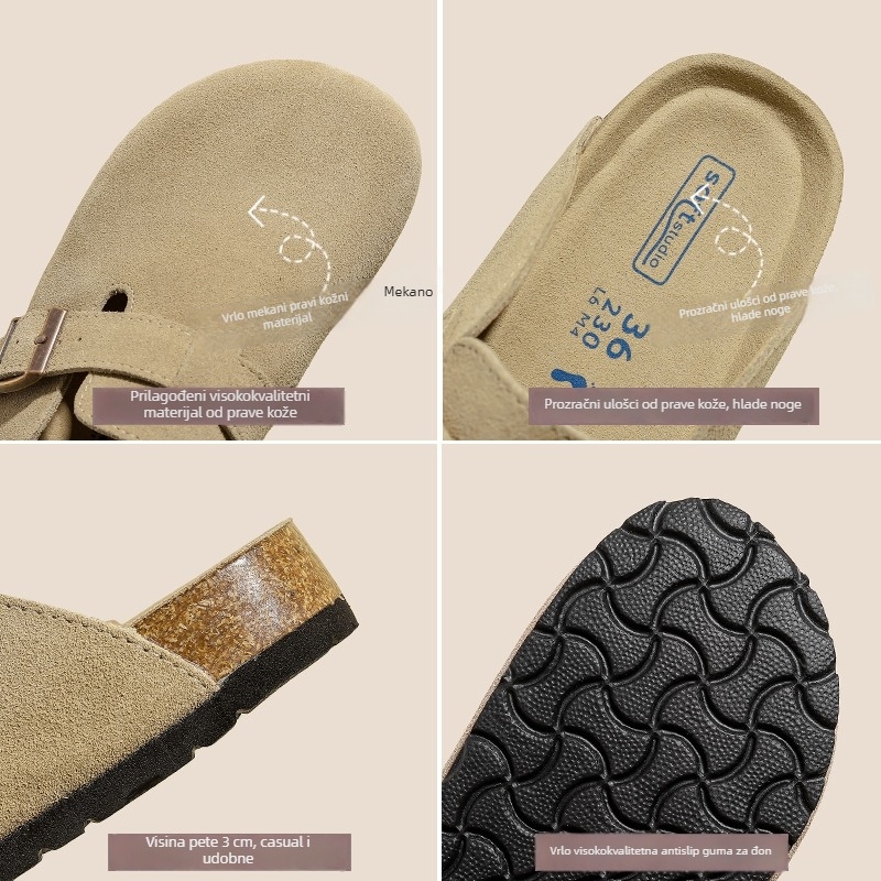 Kožne slip-on sandale, minimalistički dizajn, gornji dio od prave kože, kravlja koža, kožna podstava, EVA đon