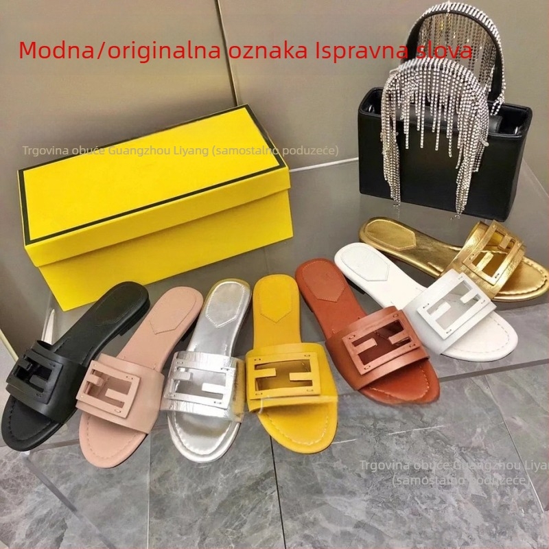 Ženske sandale s četvrtastom kopčom, ravna potplata, okrugli vrh prstiju, minimalistički ljetni stil, gornji materijal: super vlakno; podstava: ovčja koža; đon: guma