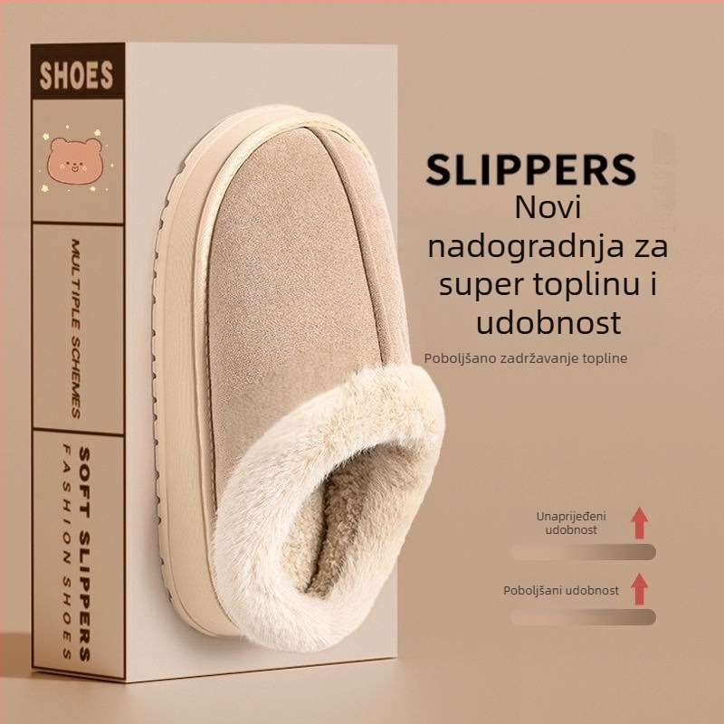 Ženske kućne papuče casual, gornji dio od velura, EVA potplat, debljina potplata 3-5 cm, unutarnja obloga od umjetnog krzna