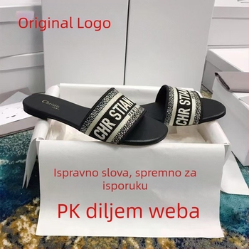 Ženske ravne sandale s gornjim dijelom od ovčje kože, gumom na potplatu, izšivenih slova, casual ljetna obuća