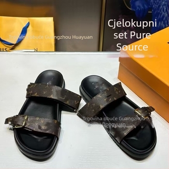 Plažne papuče za muškarce i žene, gornji dio od mikrovlaknaste kože, PU đon, uzorak s slovima, prozračne, ravna potplata