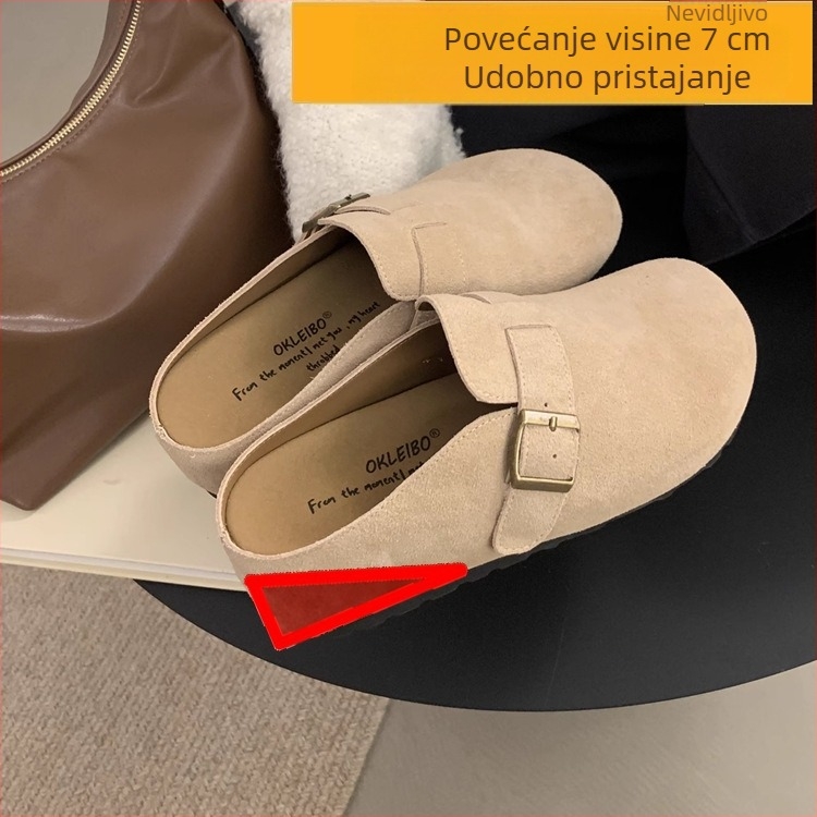 Ženske cipele od mekog mikrokožnog materijala s 7 cm povećanjem visine, debeli potplat, slip-on mule