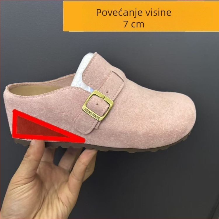 Ženske cipele od mekog mikrokožnog materijala s 7 cm povećanjem visine, debeli potplat, slip-on mule