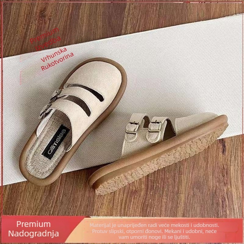 Ženske mule slip-on Toe-Cap i kopča, gornji dio od mikrovlakana, đon od pjene, debljina potplata 11 cm ili više, ravni potplat, protuklizno