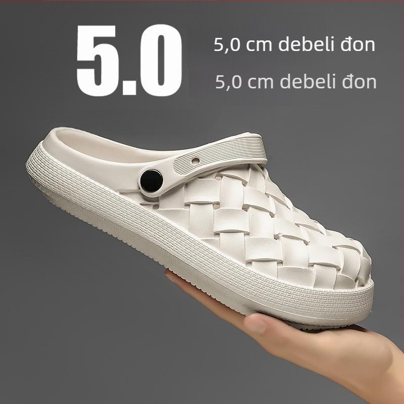 Muške sandale s gumom, okrugla prst, niski potpetice, ležerni zatvoren dizajn