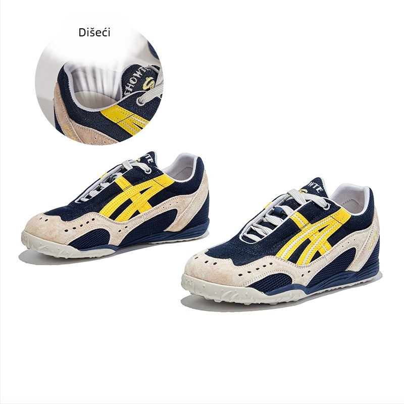 Ženski Dad Shoes s povećanjem visine 3,5 cm, gornjište od svinjske kože + sintetičke kože + tekstila, prednje vezanje, gumena potplata s wafelnim uzorkom, srednja peta 3-5 cm