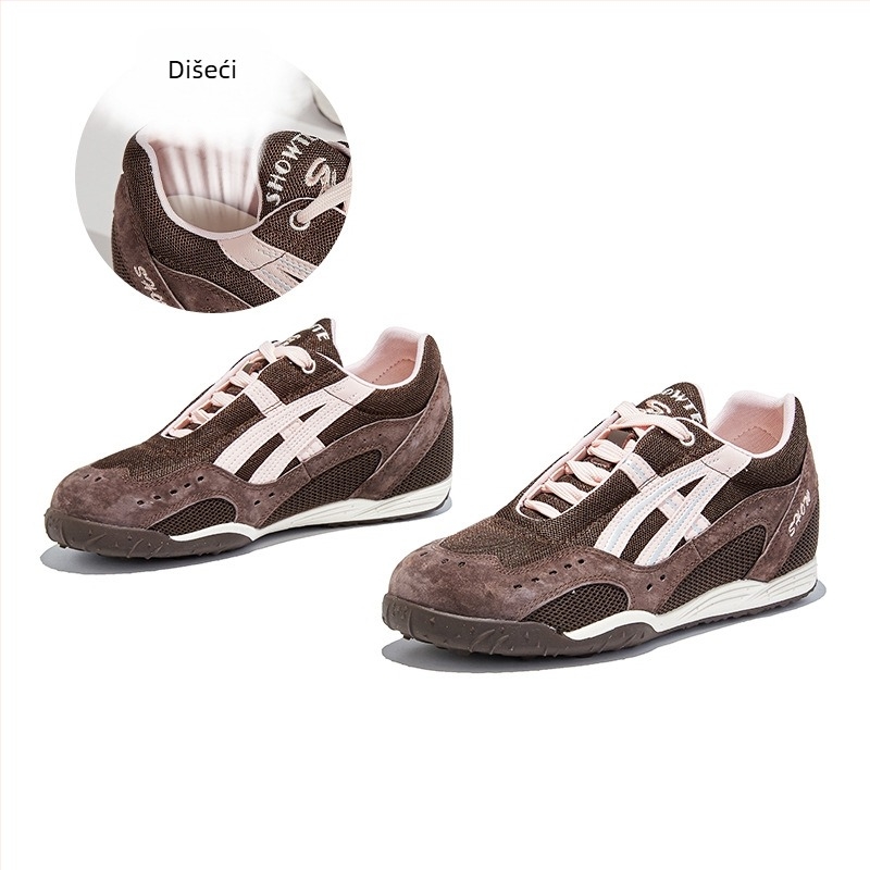 Ženski Dad Shoes s povećanjem visine 3,5 cm, gornjište od svinjske kože + sintetičke kože + tekstila, prednje vezanje, gumena potplata s wafelnim uzorkom, srednja peta 3-5 cm