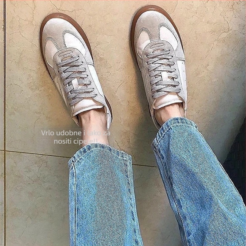 Casual prozračne tenisice od kravlje kože, s prednjim vezivanjem, podstava od ovčje kože, gumeni potplat