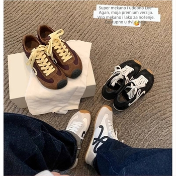 Ženske tenisice Forrest Gump inspirirane, kožni gornji dio, vezanje, vintage stil, okrugli nos, niski 1–3 cm