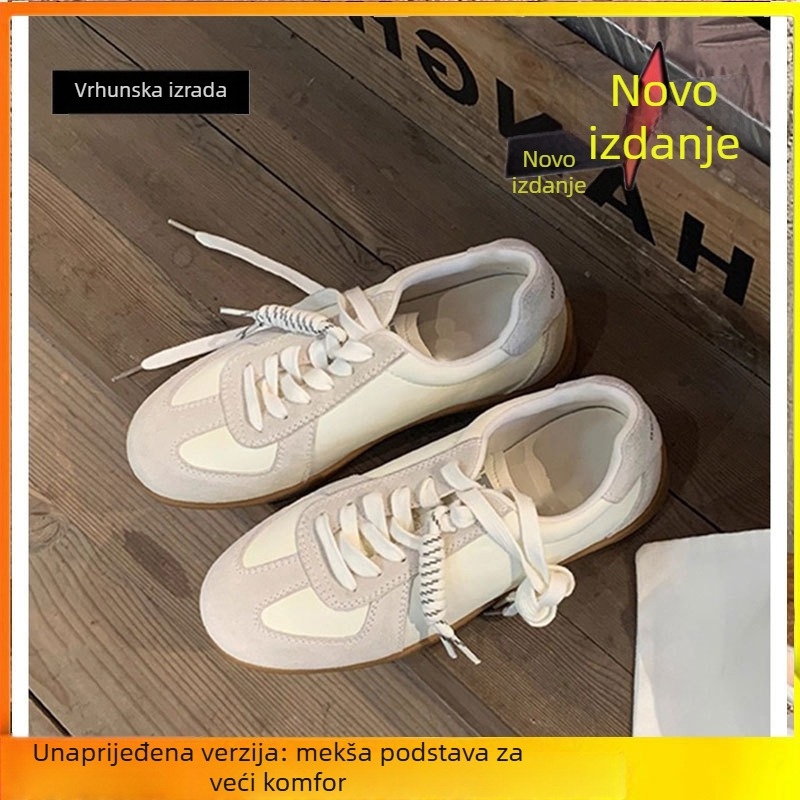 Ženske tenisice za trening s unutarnjim povećanjem visine, gornji dio od telećeg velura, okrugla vrh, prednje vezanje, gumeni đon