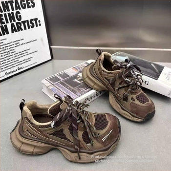 Ženske tenisice dad stila vintage – okrugli vrh, gumena potplata, vezanje, visina potplata 3–5 cm, jesen 2025