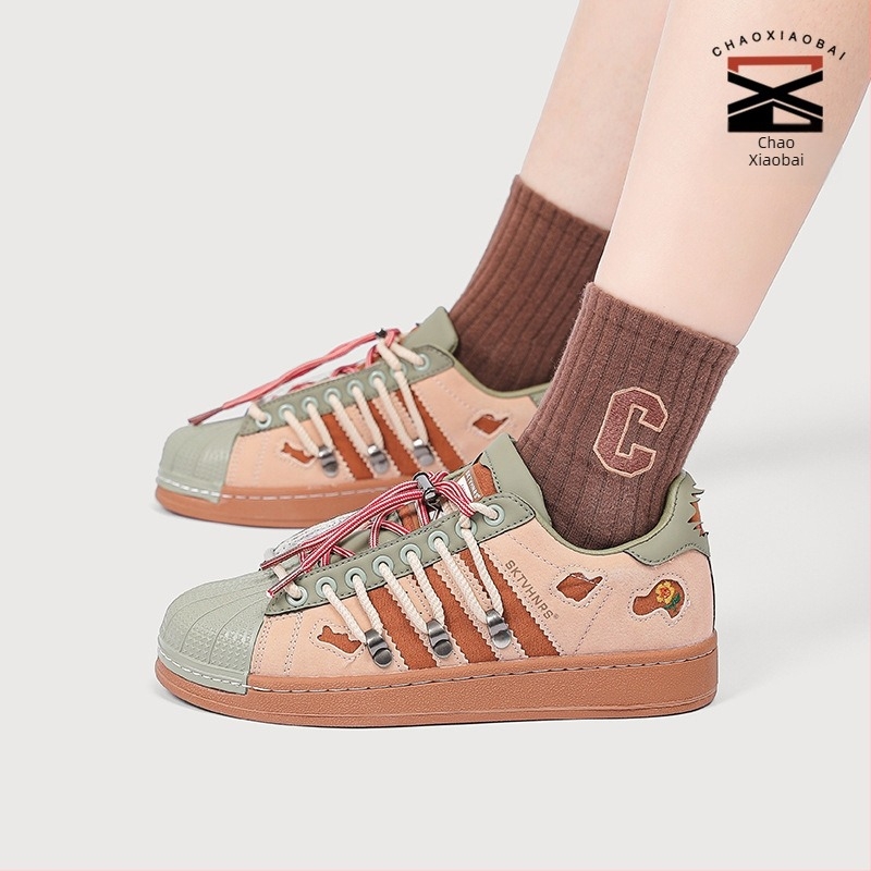Ženske casual tenisice s retro dizajnom Rabbit Hole, dvostruko vezivanje, okrugli vrh, funkcija povećanja visine, gornji dio mikrovlakno, potplat od gume