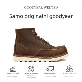 Unisex Martin čizme od kože prvog sloja s Goodyear ševom, prozračne, protuklizne, apsorpcija udara, unutarnja podstava od prirodne kože, srednja visina čizme, klinasti 3–5 cm potpetica, retro stil, jesen