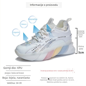 Ženske tenisice za sport s prozračnim gornjim dijelom od dvostruke bivolje kože i umjetne kože, visina peta 6–8 cm, PU ulošak, potplat od teleće tetive, dezodorirajuća i apsorpcija šoka