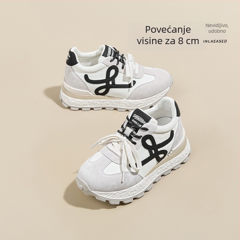 Ženske lagane retro tenisice za trening s povećanjem visine od 6–8 cm, fleece podstava, prozračna mrežasta unutarnja podstava, gumeni potplat, vezanje.