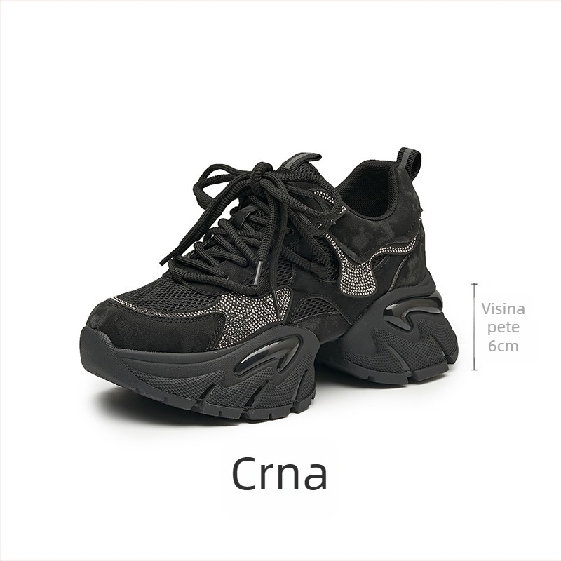 Ženske tenisice Dad Shoes s mid-top gornjim dijelom od kože krave + umjetne kože + tekstila, vezanje šnurkama, visina peta 6–8 cm
