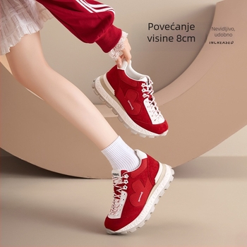 Dexun ženske tenisice, 6–8 cm povećanje visine, gornji dio od telećeg velura + umjetne kože + tkanine, prednje vezanje, ulošak od svinjske kože, potplat od gumaste pjene