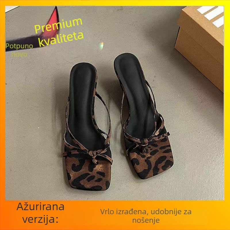 Ženske sandale s leopard uzorkom, klinasti potplat, remen između prstiju, PU gornji dio, PU potplat