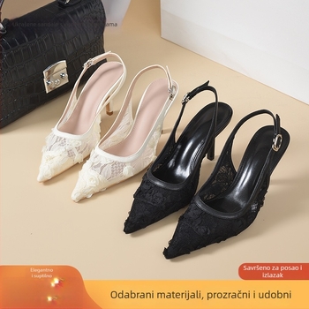 Sandale s oštrim vrhom, čipkasta izvezenost, jedan remen, klinasti potpetica, 3–6 cm
