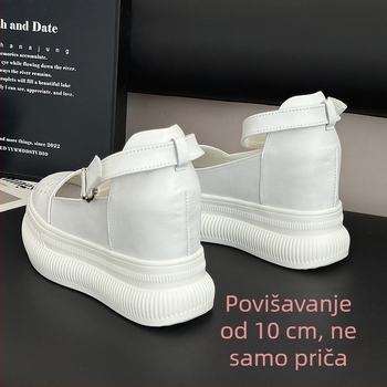 Ženske klinične sandale s jednim remenom, zaobljeni vrh, gornji materijal: koža drugega sloja, unutarnje podizanje visine 10 cm