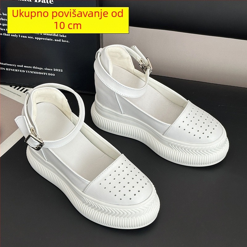 Ženske klinične sandale s jednim remenom, zaobljeni vrh, gornji materijal: koža drugega sloja, unutarnje podizanje visine 10 cm